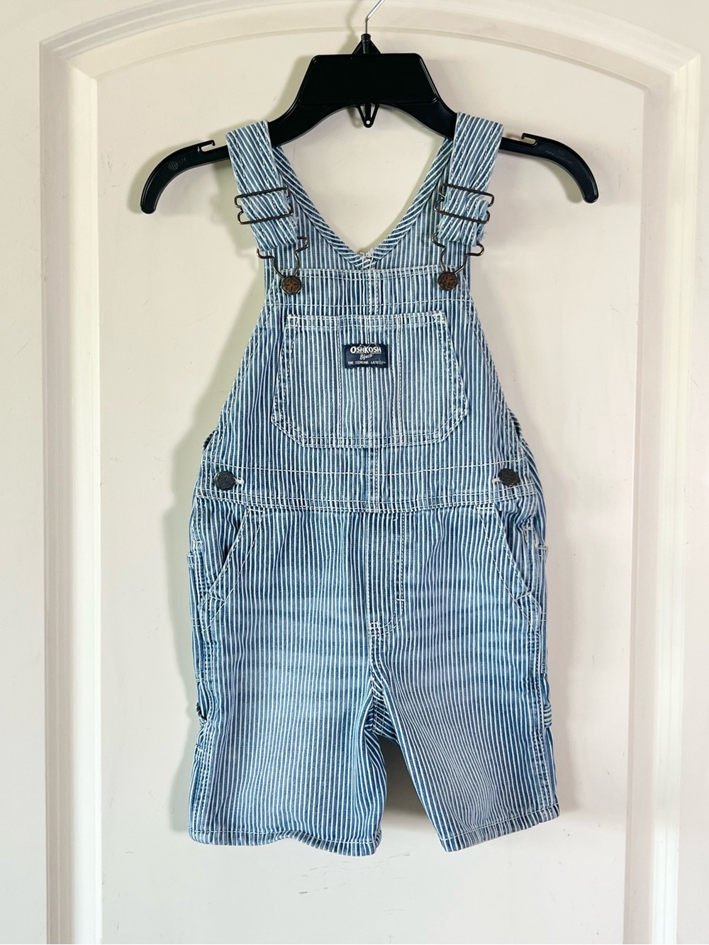 Vtg OshKosh B'gosh Striped Overalls Toddler 4T Railroad Hickory Vestbak USA